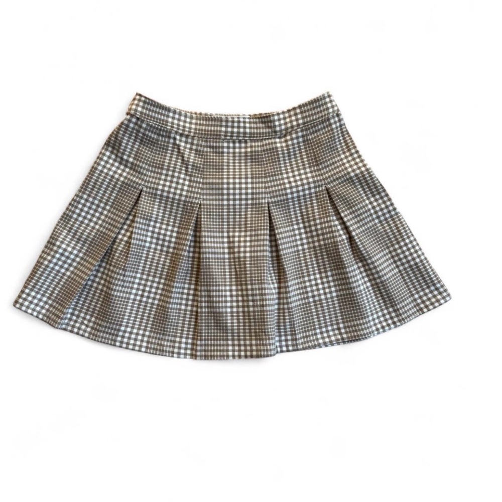 Hollister Tan and White Checkered Short Pleated Soft Skirt